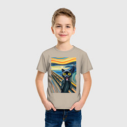 Футболка хлопковая детская Пантера кричит - мем нейросеть, цвет: миндальный — фото 2