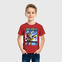 Футболка хлопковая детская Cyber pikachu - ai art neon glow fantasy, цвет: красный — фото 2