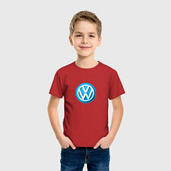 Футболка хлопковая детская Volkswagen logo blue, цвет: красный — фото 2