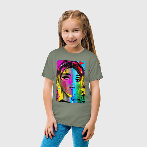 Детская футболка Портрет девушки - нейросеть / Авокадо – фото 4