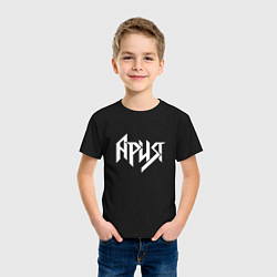 Футболка хлопковая детская Ария - белый логотип рок группы, цвет: черный — фото 2