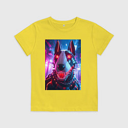 Футболка хлопковая детская Морда кибер бультерьера - неоновое свечение, цвет: желтый