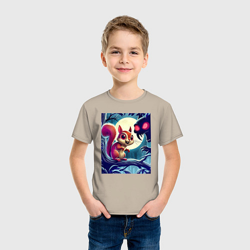 Детская футболка Милая пушистая лесная белочка - ужас / Миндальный – фото 3