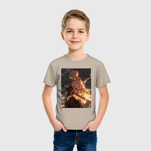 Детская футболка Клинок, рассекающий демонов Дзэнъицу Агацума молни / Миндальный – фото 3