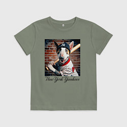 Футболка хлопковая детская Bull terrier - New York yankees baseball team, цвет: авокадо