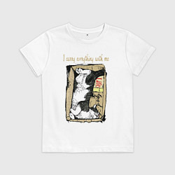 Футболка хлопковая детская Кот в картонной коробке, цвет: белый