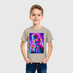 Футболка хлопковая детская Cyber skeleton of Bart Simpson - neon glow, цвет: миндальный — фото 2