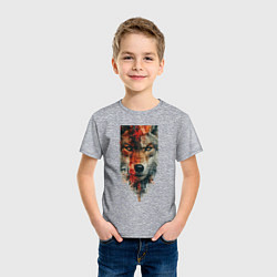 Футболка хлопковая детская Дикий волк картина, цвет: меланж — фото 2