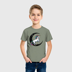 Футболка хлопковая детская Космический единорог, цвет: авокадо — фото 2
