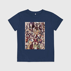 Футболка хлопковая детская Клинок, рассекающий демонов Гию Томиока коллаж, цвет: тёмно-синий