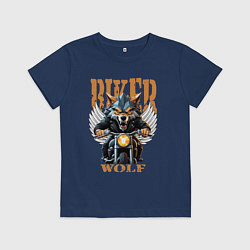 Футболка хлопковая детская Байкер волк на мотоцикле, цвет: тёмно-синий