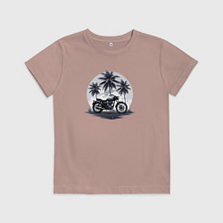 Футболка хлопковая детская Мотоцикл на фоне пальм, цвет: пыльно-розовый