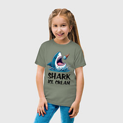 Футболка хлопковая детская Shark ice cream - ai art, цвет: авокадо — фото 2