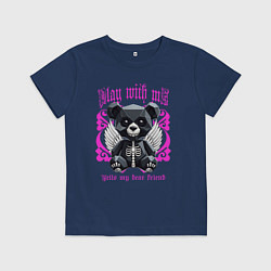 Футболка хлопковая детская Скелет злобного плюшевого мишки с крыльями, цвет: тёмно-синий