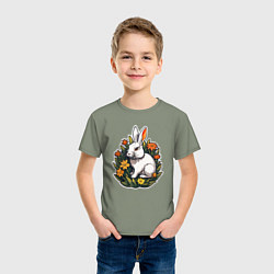Футболка хлопковая детская Заяц и цветы, цвет: авокадо — фото 2