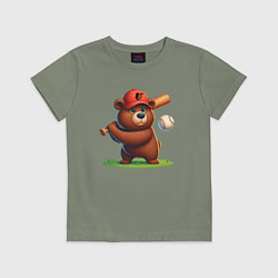 Футболка хлопковая детская Bear cub batter Baltimore Orioles - ai art, цвет: авокадо