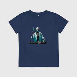 Футболка хлопковая детская Арт Скелет со шприцем Скелеты в шкафу, цвет: тёмно-синий
