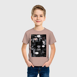 Футболка хлопковая детская Поднятие уровня в одиночку Джину Сон коллаж, цвет: пыльно-розовый — фото 2