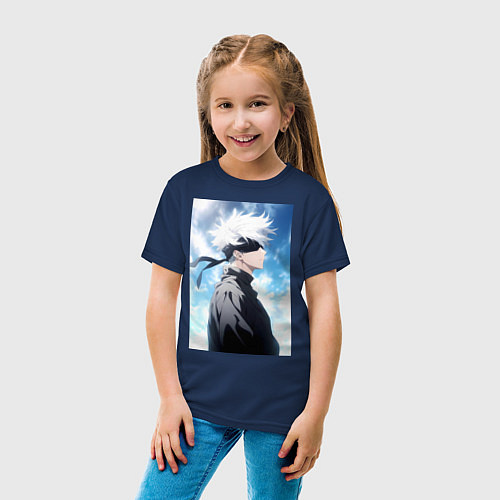 Детская футболка Магическая битва Сатору Годзё в повязке / Тёмно-синий – фото 4