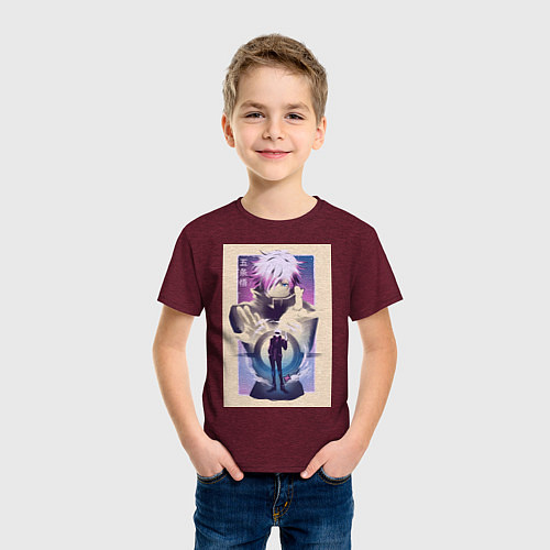 Детская футболка Магическая битва Сатору Годзё расширение территори / Меланж-бордовый – фото 3