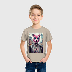 Футболка хлопковая детская Модная кошечка из Нью-Йорка, цвет: миндальный — фото 2