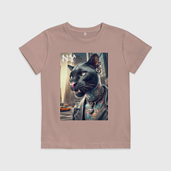 Футболка хлопковая детская Cool dude panther from New York - ai art, цвет: пыльно-розовый