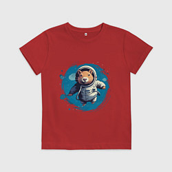 Футболка хлопковая детская Капибара в скафандре, цвет: красный