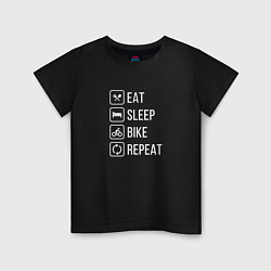 Футболка хлопковая детская Eat sleep bike repeat, цвет: черный