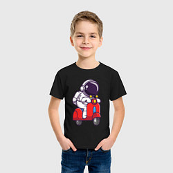Футболка хлопковая детская Космонавт на мотороллере, цвет: черный — фото 2
