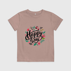 Футболка хлопковая детская Happy day с цветами, цвет: пыльно-розовый