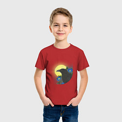 Футболка хлопковая детская Чёрный ворон на ветке под луной, цвет: красный — фото 2