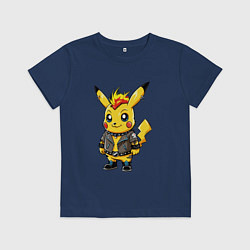 Футболка хлопковая детская Пикачу панк с ирокезом и в косухе, цвет: тёмно-синий