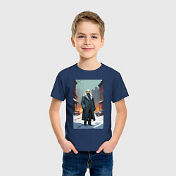 Футболка хлопковая детская Ленин зимой без охраны - нейросеть, цвет: тёмно-синий — фото 2