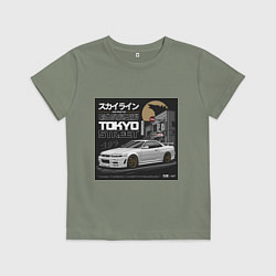Футболка хлопковая детская Nissan Skyline годзила, цвет: авокадо