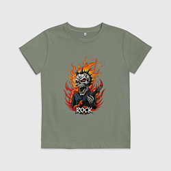 Футболка хлопковая детская Скелет рок музыкант, цвет: авокадо