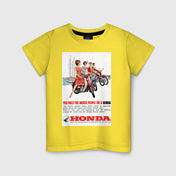 Футболка хлопковая детская Honda мотоцикл, цвет: желтый