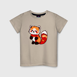 Футболка хлопковая детская Красная панда в полный рост, цвет: миндальный