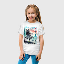 Футболка хлопковая детская Warrior samurai - ai art watercolor, цвет: белый — фото 2