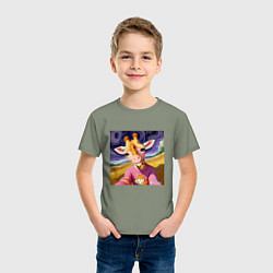 Футболка хлопковая детская Селфи жирафа, цвет: авокадо — фото 2