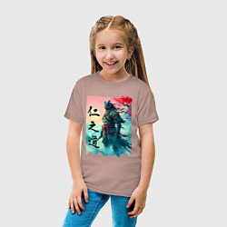 Футболка хлопковая детская Japanese samurai - ghost of Tsushima sketch, цвет: пыльно-розовый — фото 2