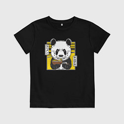 Футболка хлопковая детская Панда рамен, цвет: черный