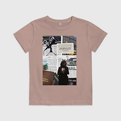 Футболка хлопковая детская Журналист эстетика, цвет: пыльно-розовый