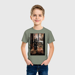 Футболка хлопковая детская Пожарный тушит лес, цвет: авокадо — фото 2