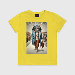 Футболка хлопковая детская Модный кот в очках на дефиле животных, цвет: желтый