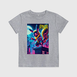 Футболка хлопковая детская Ужасный Пикачу на крыше небоскрёба - хэллоуин, цвет: меланж