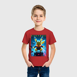 Футболка хлопковая детская Cyber Pikachu - neon glow ai art, цвет: красный — фото 2