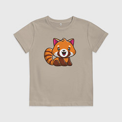 Футболка хлопковая детская Радостная красная панда, цвет: миндальный