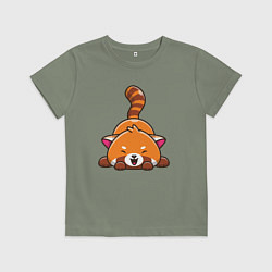 Футболка хлопковая детская Cute red panda, цвет: авокадо