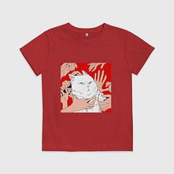 Футболка хлопковая детская Измученный кот и руки, цвет: красный