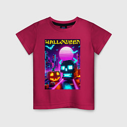 Футболка хлопковая детская Minecraft and halloween- vaporwave, цвет: маджента